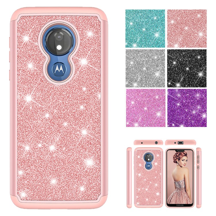 For Motorola Moto G7 Power (US Version) Flash Powder PC+TPU Hybrid Phone Case - Rose Gold-10