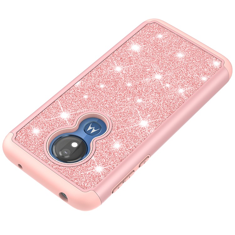 For Motorola Moto G7 Power (US Version) Flash Powder PC+TPU Hybrid Phone Case - Rose Gold-2