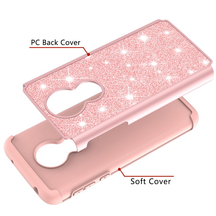For Motorola Moto G7 Power (US Version) Flash Powder PC+TPU Hybrid Phone Case - Rose Gold-3