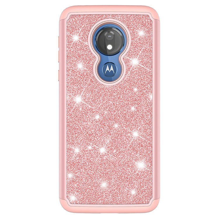 For Motorola Moto G7 Power (US Version) Flash Powder PC+TPU Hybrid Phone Case - Rose Gold-6