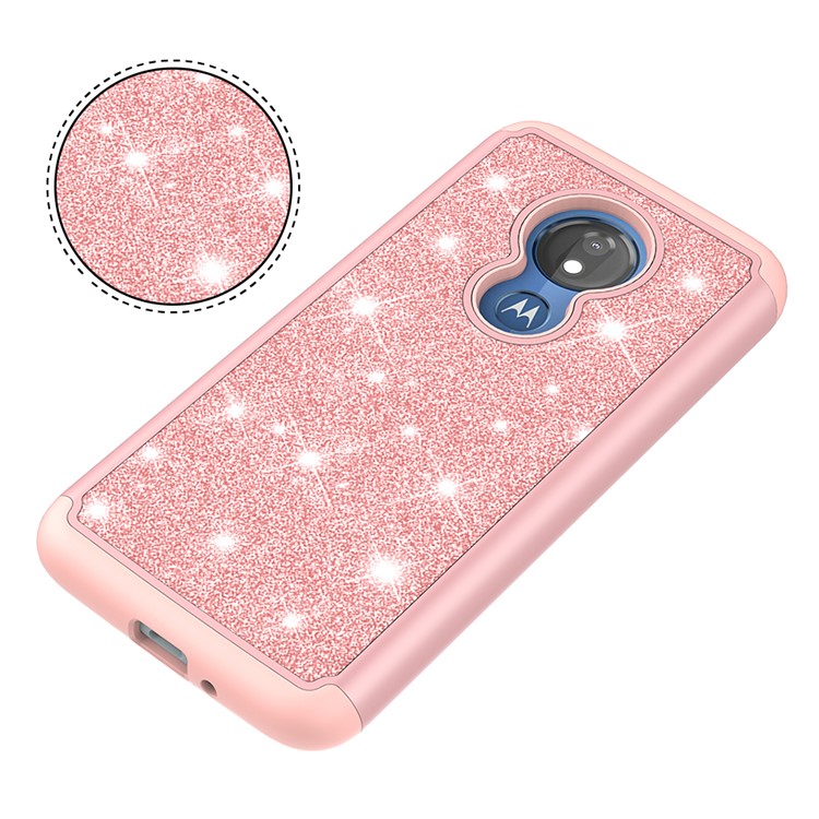 For Motorola Moto G7 Power (US Version) Flash Powder PC+TPU Hybrid Phone Case - Rose Gold-8