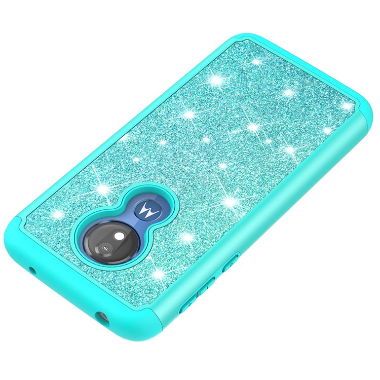 For Motorola Moto G7 Power (US Version) Flash Powder PC+TPU Hybrid Phone Case - Cyan-2