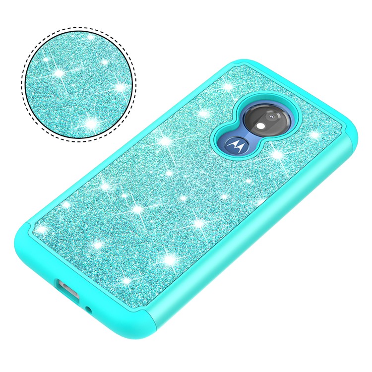 For Motorola Moto G7 Power (US Version) Flash Powder PC+TPU Hybrid Phone Case - Cyan-3