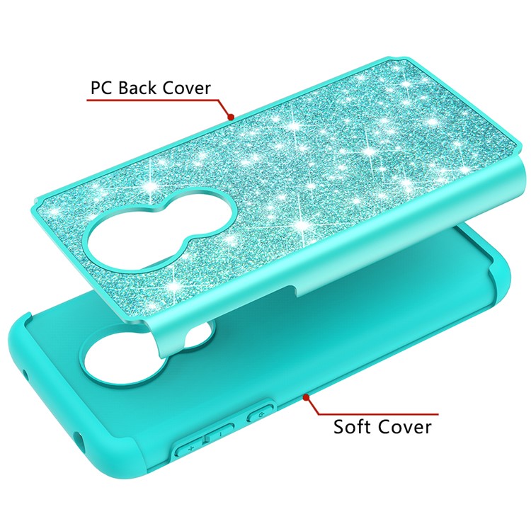 For Motorola Moto G7 Power (US Version) Flash Powder PC+TPU Hybrid Phone Case - Cyan-4