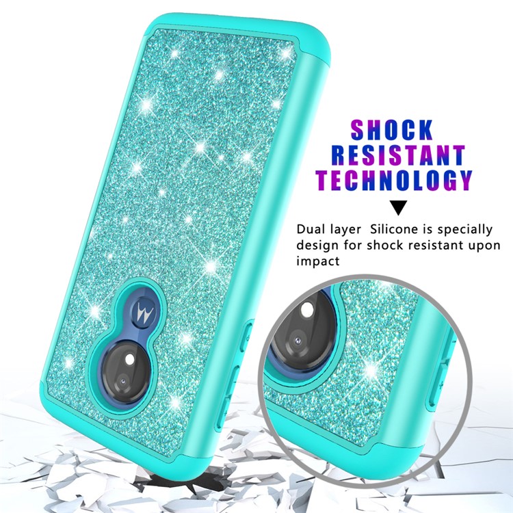 For Motorola Moto G7 Power (US Version) Flash Powder PC+TPU Hybrid Phone Case - Cyan-5