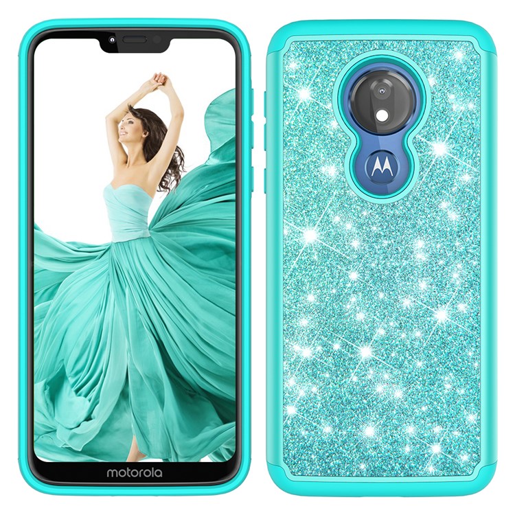 For Motorola Moto G7 Power (US Version) Flash Powder PC+TPU Hybrid Phone Case - Cyan-6