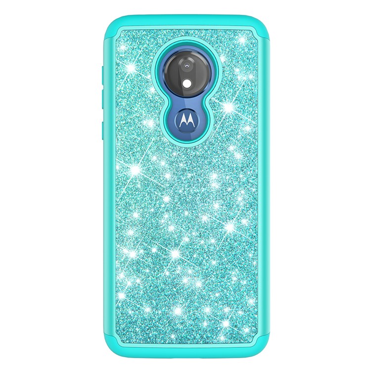 For Motorola Moto G7 Power (US Version) Flash Powder PC+TPU Hybrid Phone Case - Cyan-7