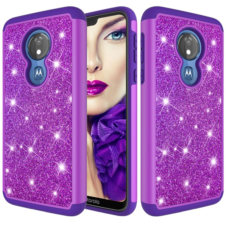 For Motorola Moto G7 Power (US Version) Flash Powder PC+TPU Hybrid Phone Case - Purple-1