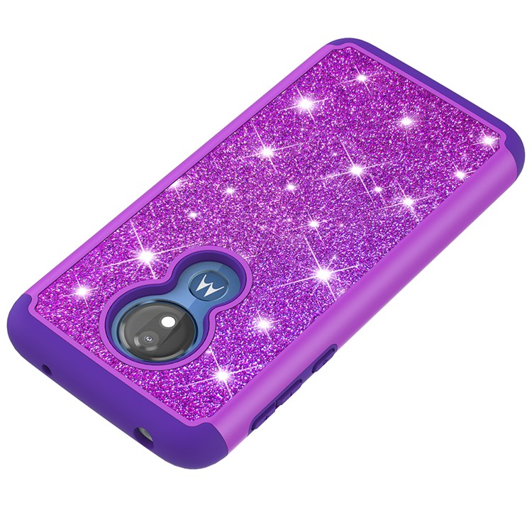 For Motorola Moto G7 Power (US Version) Flash Powder PC+TPU Hybrid Phone Case - Purple-2