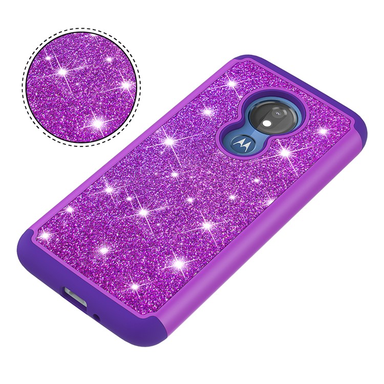 For Motorola Moto G7 Power (US Version) Flash Powder PC+TPU Hybrid Phone Case - Purple-3