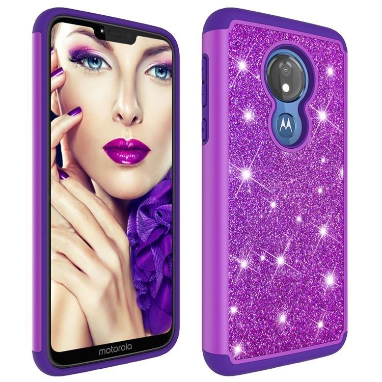 For Motorola Moto G7 Power (US Version) Flash Powder PC+TPU Hybrid Phone Case - Purple-4