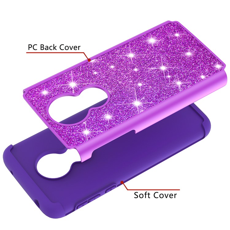 For Motorola Moto G7 Power (US Version) Flash Powder PC+TPU Hybrid Phone Case - Purple-5