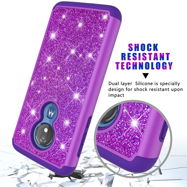 For Motorola Moto G7 Power (US Version) Flash Powder PC+TPU Hybrid Phone Case - Purple-6