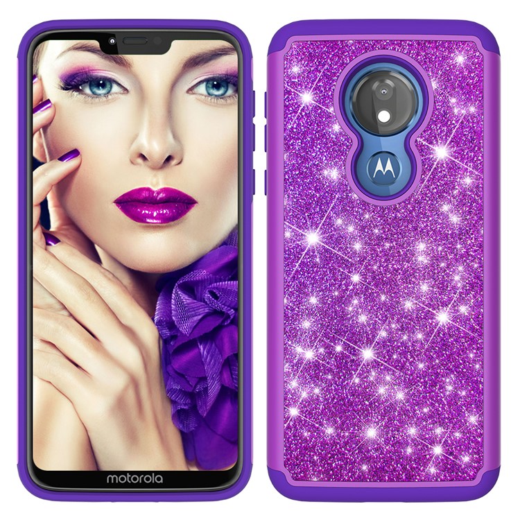 For Motorola Moto G7 Power (US Version) Flash Powder PC+TPU Hybrid Phone Case - Purple-7