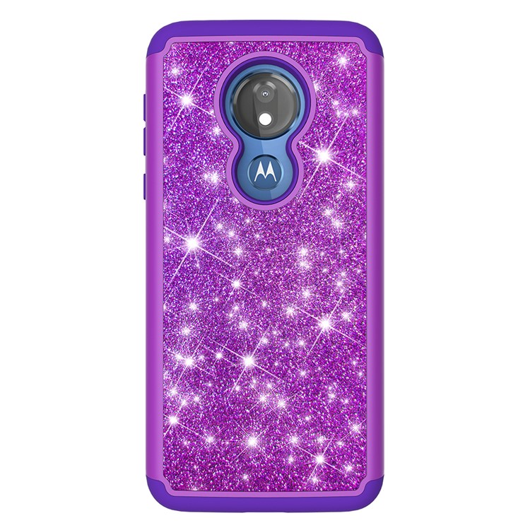 For Motorola Moto G7 Power (US Version) Flash Powder PC+TPU Hybrid Phone Case - Purple-8