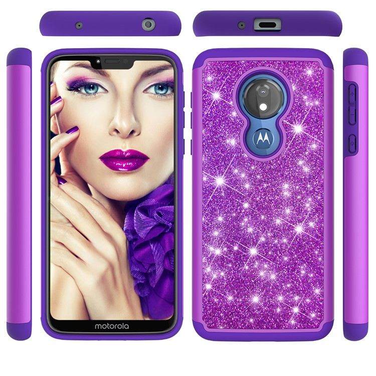 For Motorola Moto G7 Power (US Version) Flash Powder PC+TPU Hybrid Phone Case - Purple-9