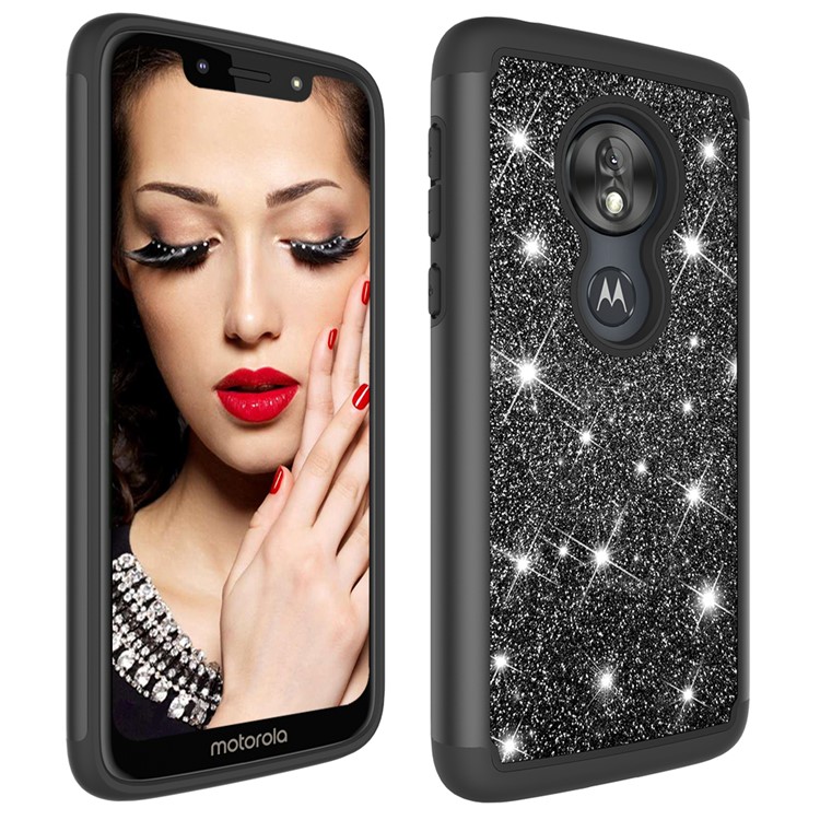 For Motorola Moto G7 Play (US Version) Flash Powder PC+TPU Hybrid Phone Cover Case - Black-2