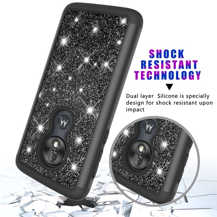 For Motorola Moto G7 Play (US Version) Flash Powder PC+TPU Hybrid Phone Cover Case - Black-3