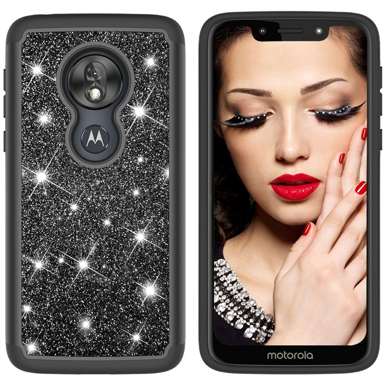 For Motorola Moto G7 Play (US Version) Flash Powder PC+TPU Hybrid Phone Cover Case - Black-4