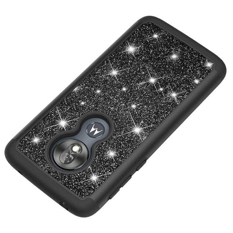 For Motorola Moto G7 Play (US Version) Flash Powder PC+TPU Hybrid Phone Cover Case - Black-6