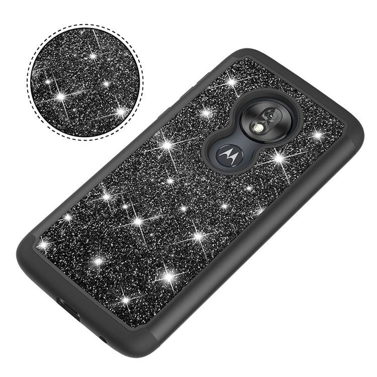 For Motorola Moto G7 Play (US Version) Flash Powder PC+TPU Hybrid Phone Cover Case - Black-7