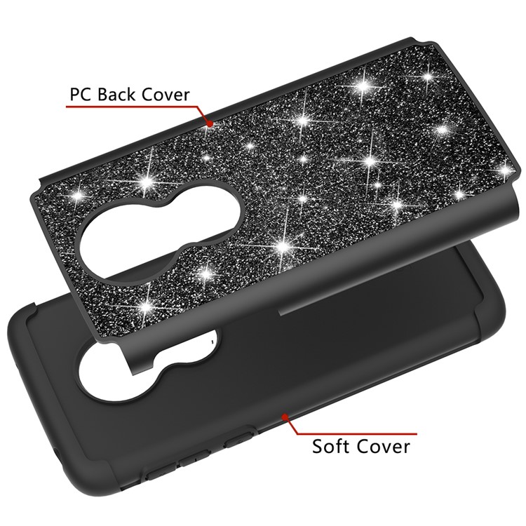 For Motorola Moto G7 Play (US Version) Flash Powder PC+TPU Hybrid Phone Cover Case - Black-8