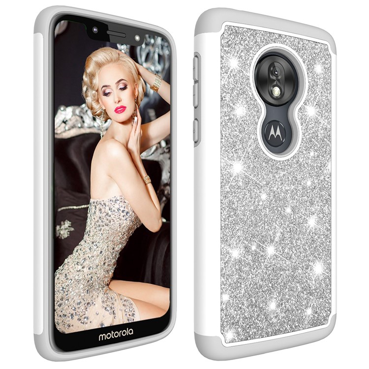 For Motorola Moto G7 Play (US Version) Flash Powder PC+TPU Hybrid Phone Cover Case - Silver-3