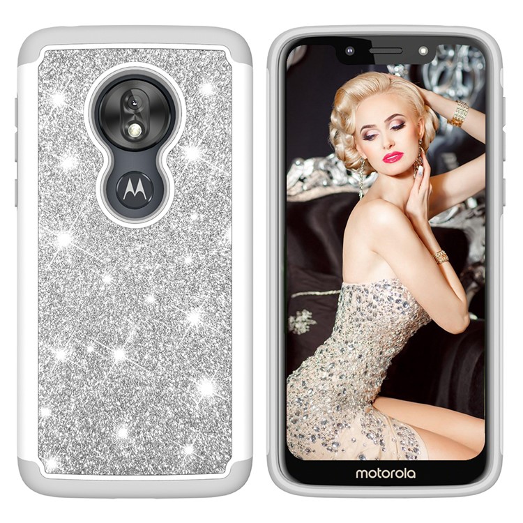 For Motorola Moto G7 Play (US Version) Flash Powder PC+TPU Hybrid Phone Cover Case - Silver-4