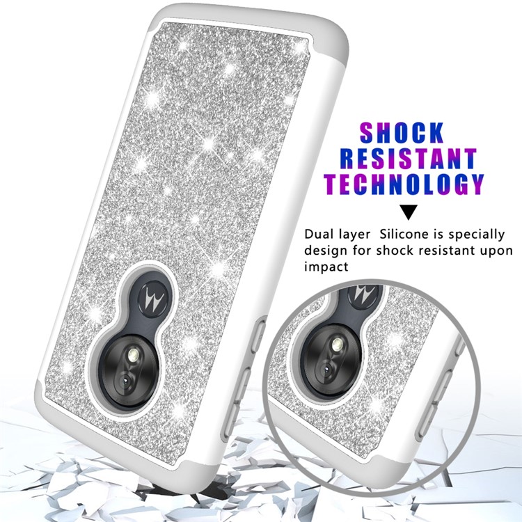 For Motorola Moto G7 Play (US Version) Flash Powder PC+TPU Hybrid Phone Cover Case - Silver-6