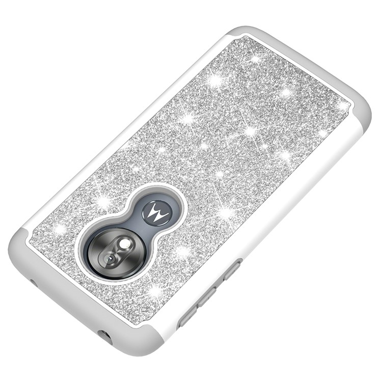 For Motorola Moto G7 Play (US Version) Flash Powder PC+TPU Hybrid Phone Cover Case - Silver-8