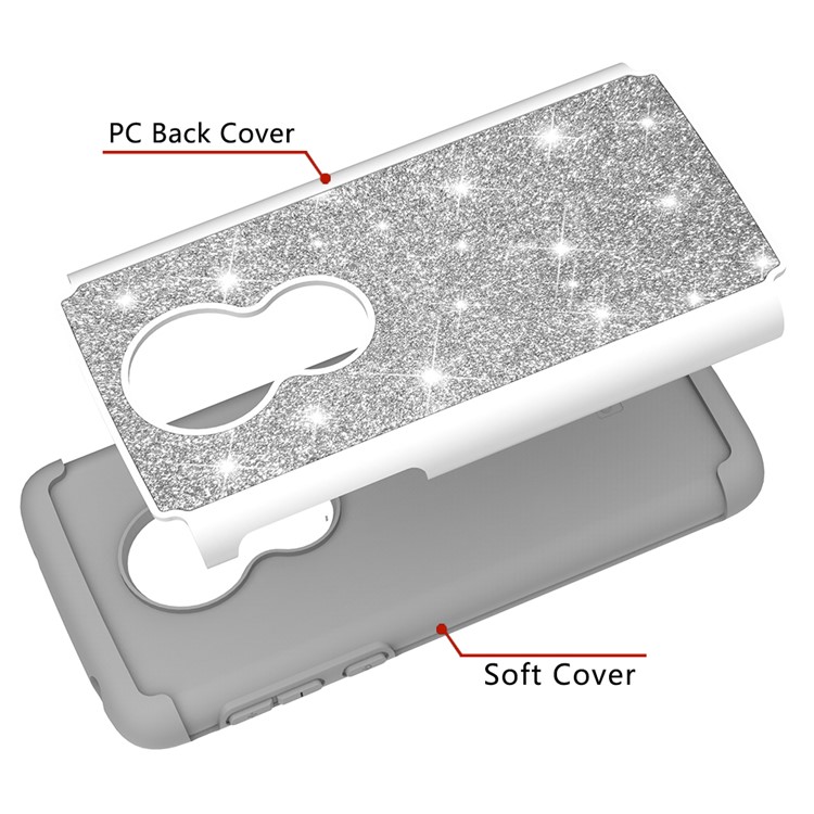 For Motorola Moto G7 Play (US Version) Flash Powder PC+TPU Hybrid Phone Cover Case - Silver-9