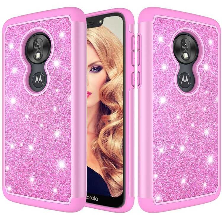 For Motorola Moto G7 Play (US Version) Flash Powder PC+TPU Hybrid Phone Cover Case - Rose-1