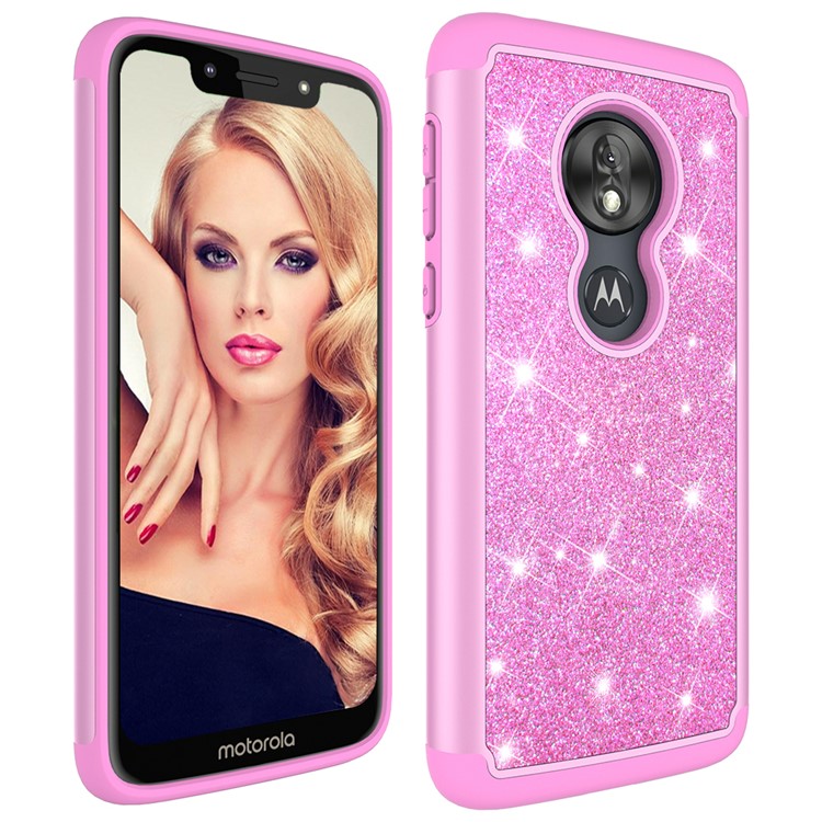 For Motorola Moto G7 Play (US Version) Flash Powder PC+TPU Hybrid Phone Cover Case - Rose-2