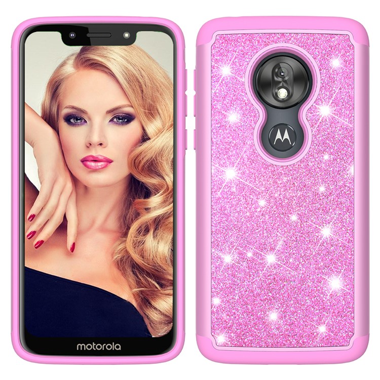For Motorola Moto G7 Play (US Version) Flash Powder PC+TPU Hybrid Phone Cover Case - Rose-3