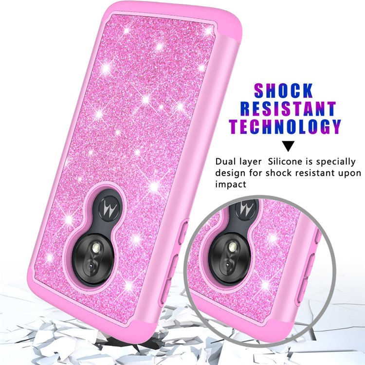 For Motorola Moto G7 Play (US Version) Flash Powder PC+TPU Hybrid Phone Cover Case - Rose-5