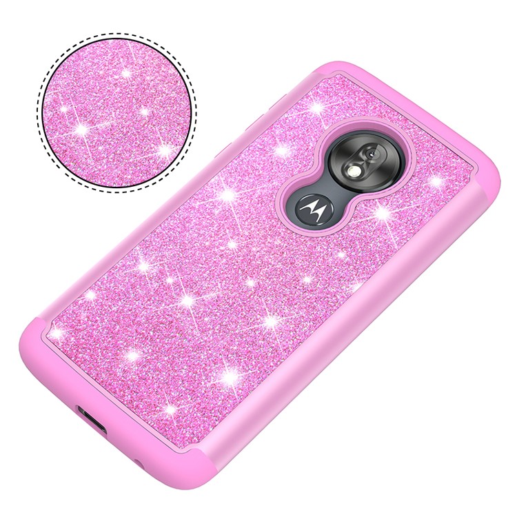 For Motorola Moto G7 Play (US Version) Flash Powder PC+TPU Hybrid Phone Cover Case - Rose-7