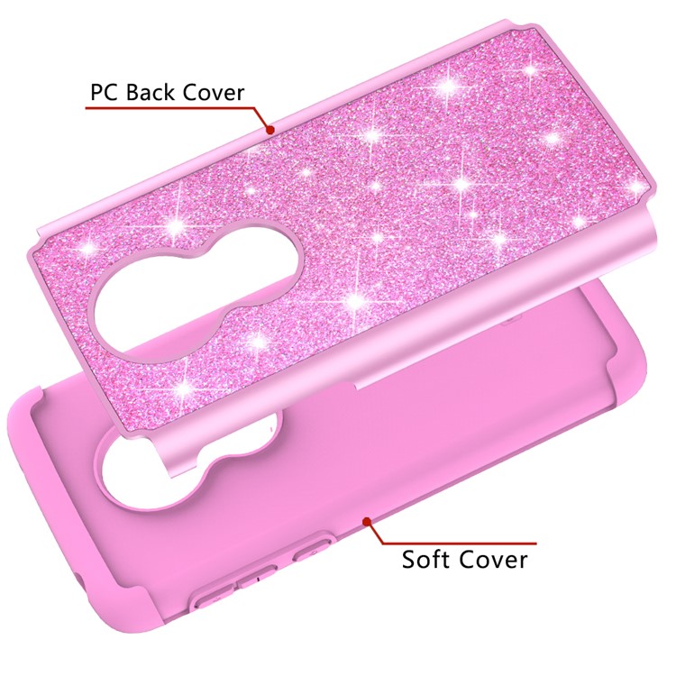 For Motorola Moto G7 Play (US Version) Flash Powder PC+TPU Hybrid Phone Cover Case - Rose-8