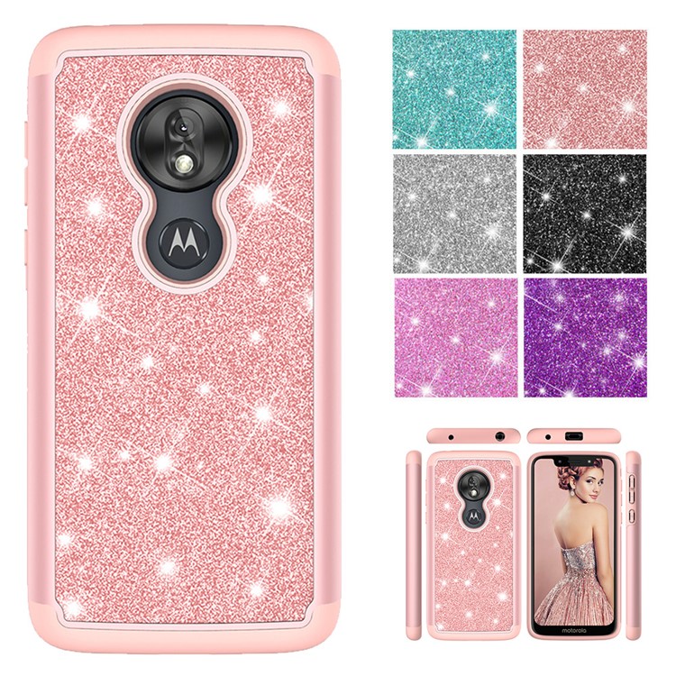 For Motorola Moto G7 Play (US Version) Flash Powder PC+TPU Hybrid Phone Cover Case - Rose Gold-10