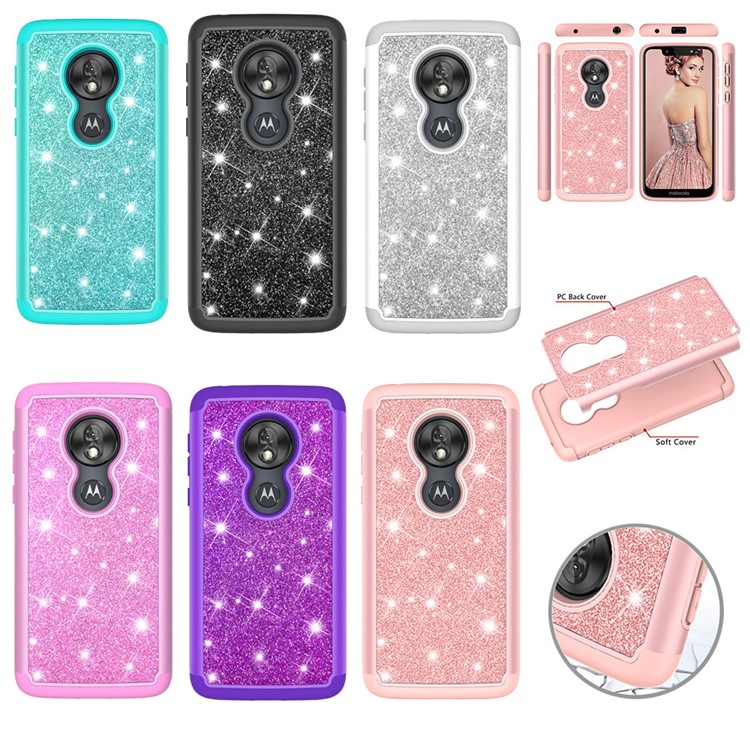 For Motorola Moto G7 Play (US Version) Flash Powder PC+TPU Hybrid Phone Cover Case - Rose Gold-11