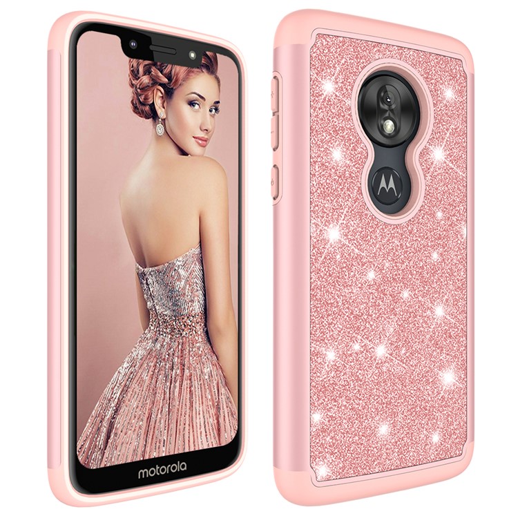 For Motorola Moto G7 Play (US Version) Flash Powder PC+TPU Hybrid Phone Cover Case - Rose Gold-2