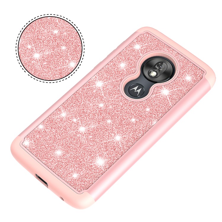 For Motorola Moto G7 Play (US Version) Flash Powder PC+TPU Hybrid Phone Cover Case - Rose Gold-3