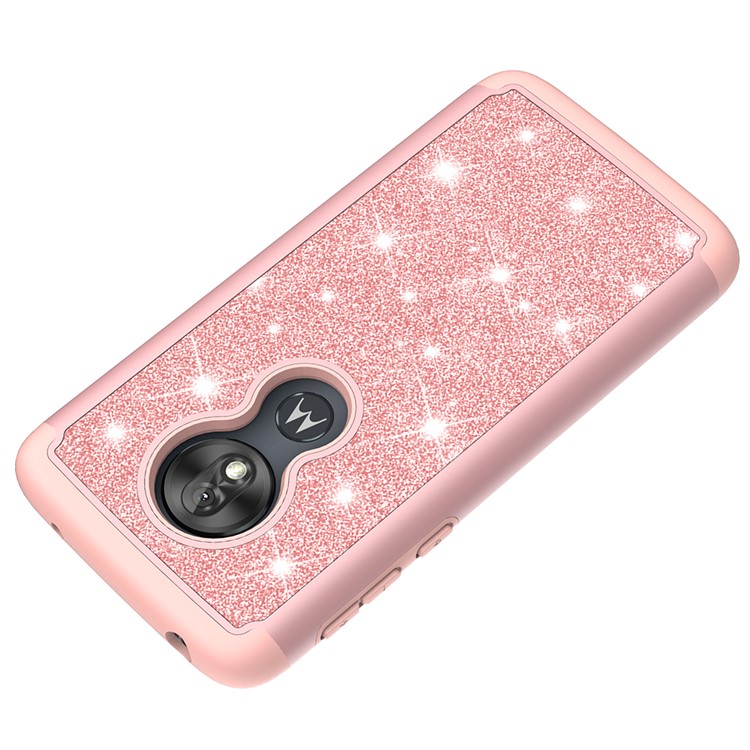For Motorola Moto G7 Play (US Version) Flash Powder PC+TPU Hybrid Phone Cover Case - Rose Gold-4