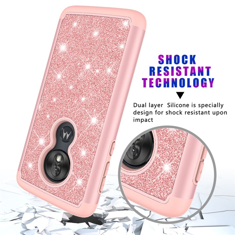 For Motorola Moto G7 Play (US Version) Flash Powder PC+TPU Hybrid Phone Cover Case - Rose Gold-5