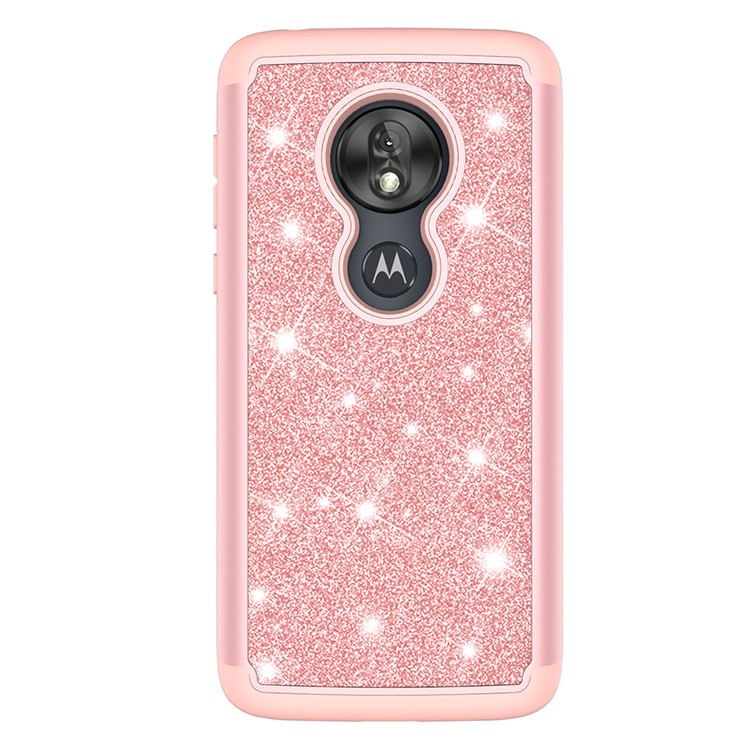 For Motorola Moto G7 Play (US Version) Flash Powder PC+TPU Hybrid Phone Cover Case - Rose Gold-7