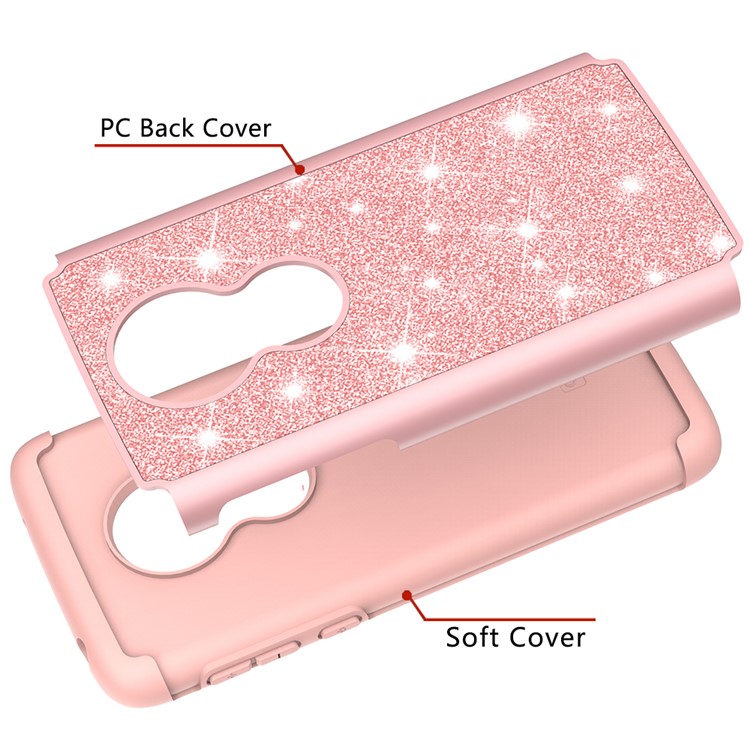 For Motorola Moto G7 Play (US Version) Flash Powder PC+TPU Hybrid Phone Cover Case - Rose Gold-8