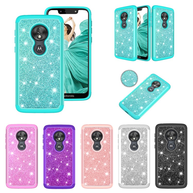 For Motorola Moto G7 Play (US Version) Flash Powder PC+TPU Hybrid Phone Cover Case - Cyan-10