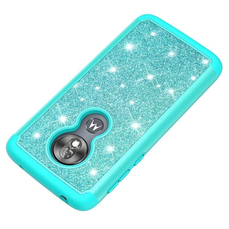 For Motorola Moto G7 Play (US Version) Flash Powder PC+TPU Hybrid Phone Cover Case - Cyan-3