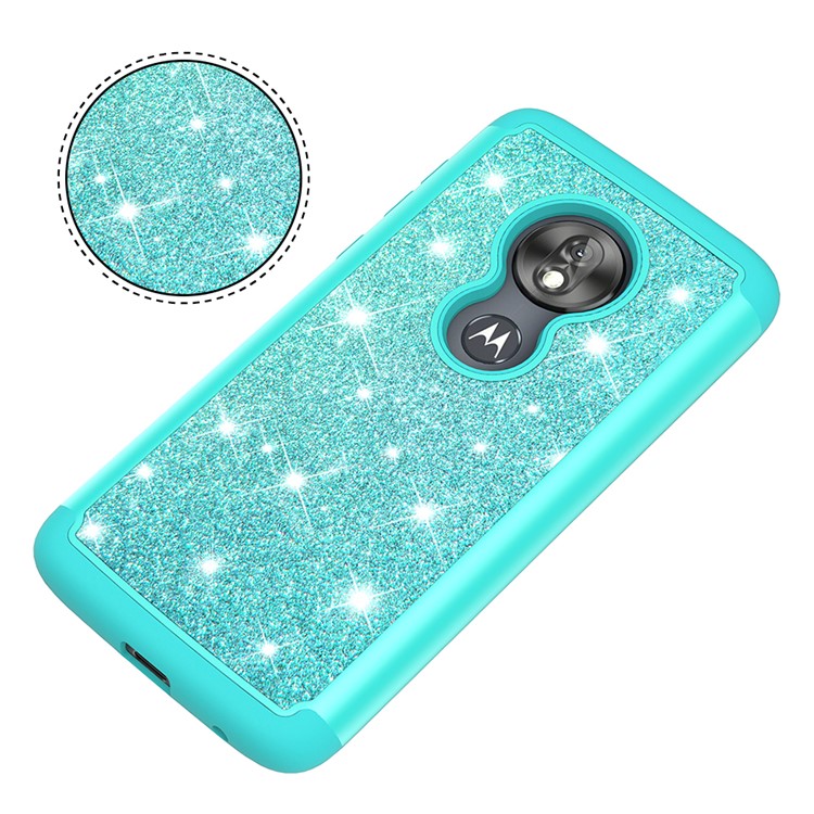 For Motorola Moto G7 Play (US Version) Flash Powder PC+TPU Hybrid Phone Cover Case - Cyan-4