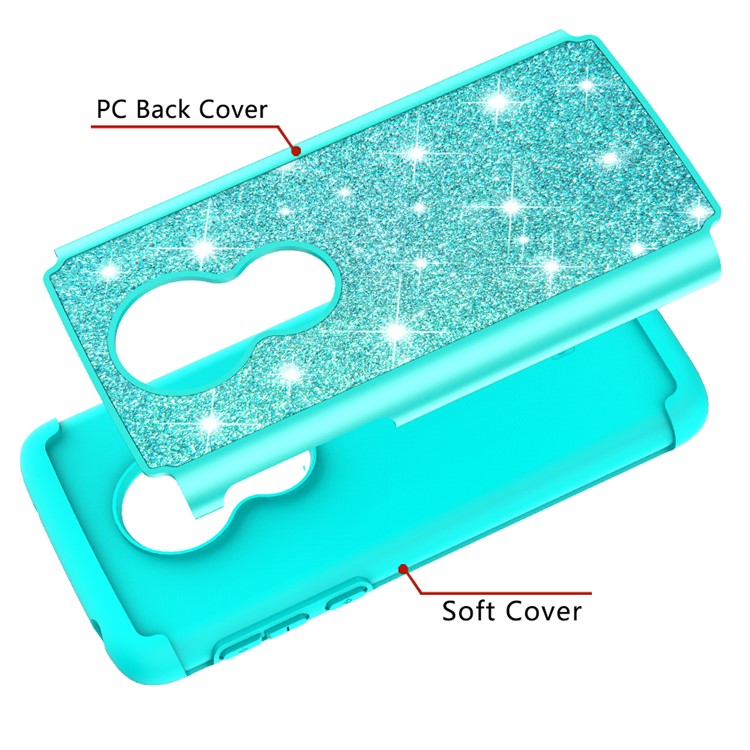 For Motorola Moto G7 Play (US Version) Flash Powder PC+TPU Hybrid Phone Cover Case - Cyan-5