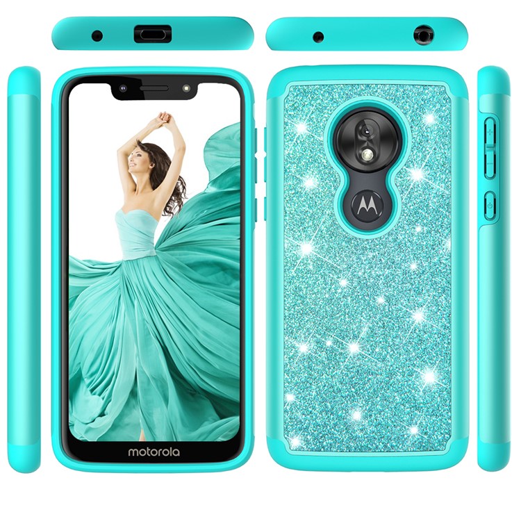 For Motorola Moto G7 Play (US Version) Flash Powder PC+TPU Hybrid Phone Cover Case - Cyan-6
